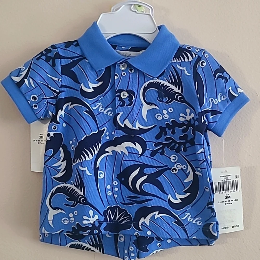 Ralph Lauren Baby Boys Reef Print Cotton Polo Shirt and Shorts Set
